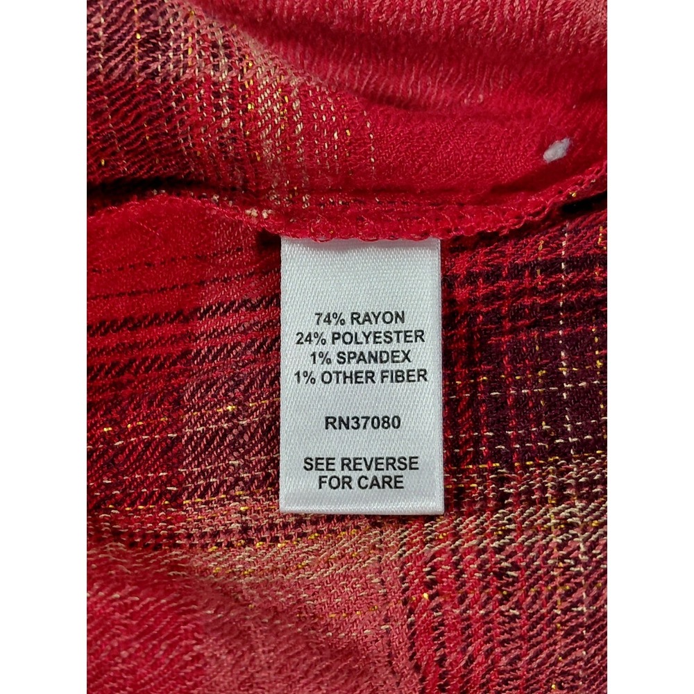 Cato Plaid Shirt Dress LG Red Gold Metallic Waffle Weave Long Sleeve - Picture 4 of 13